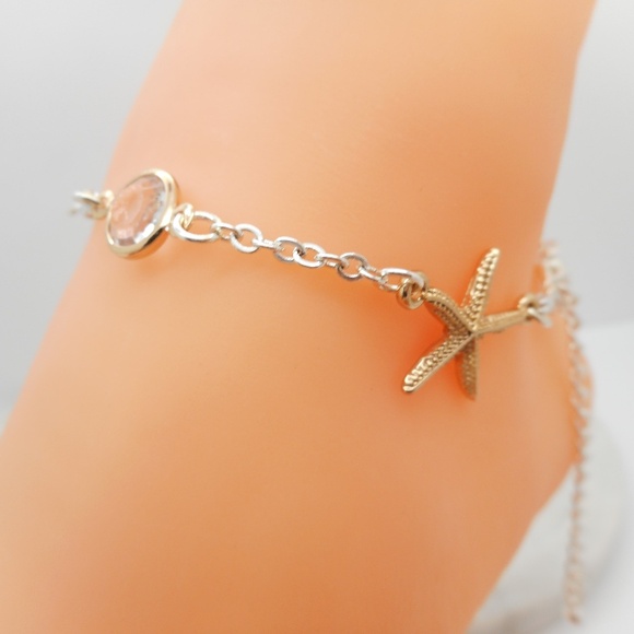 Gold Plated  Anklet Starfish Two Tone Ankle Bracelet - Picture 3 of 3